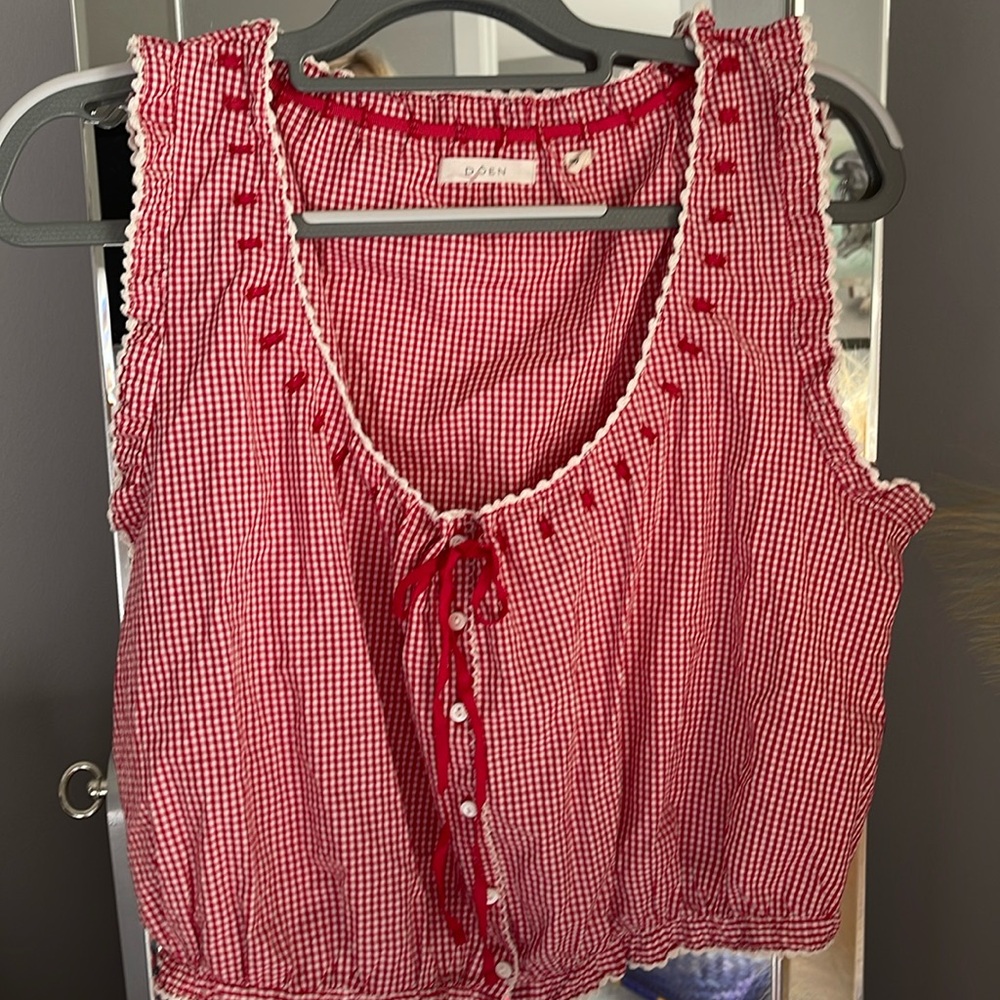 Doen Traveler Top Red Gingham